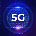 Graphic of a glowing blue and purple 5G symbol within a network globe, representing advanced telecommunications and connectivity technology. The image features a futuristic design with digital lines and dots, highlighting the concept of high-speed wireless communication.